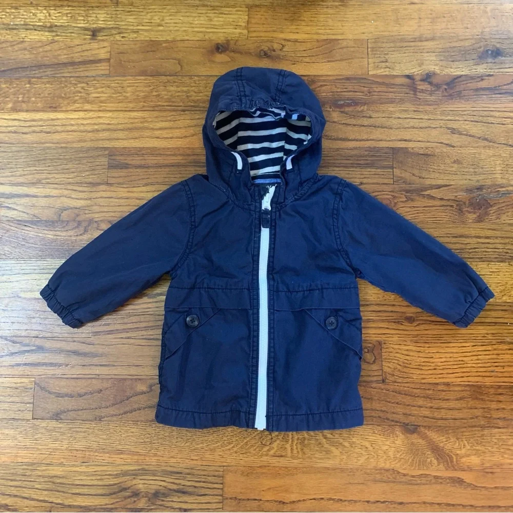 OshKosh Hooded Hoodie Jacket Coat  Navy Blue Winter Full Zip Close w/ 2 Pockets